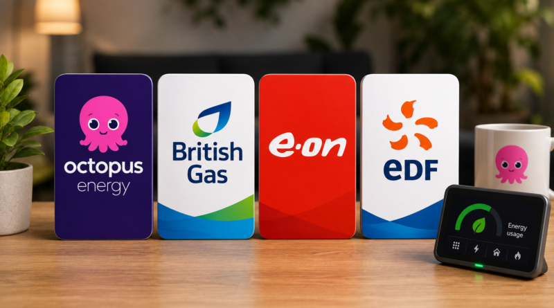 is octopus energy cheaper than british gas showing energy bills from multiple suppliers representing Octopus Energy vs British Gas vs E.ON vs EDF comparison prices customer service tariffs and which energy supplier is better in 2026