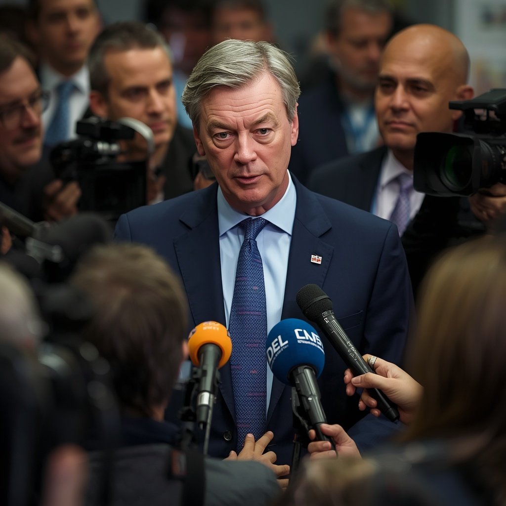 Nigel Farage speaking to journalists during Reform UK controversy